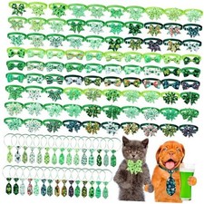 120 Pcs St. Patrick's Day Dog Bow Tie Collar Set Includes 60 Green Shamrock