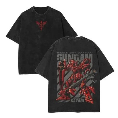 Flattering Casual Top with Red Gundam Sazabi Anime Mecha Mobile Suit Graphic