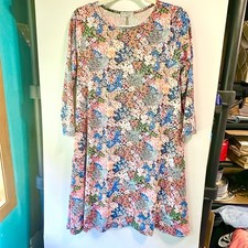 Honey & Lace Floral Dress Womens Size M 3/4 Sleeve A Line Swing Stretch Midi USA