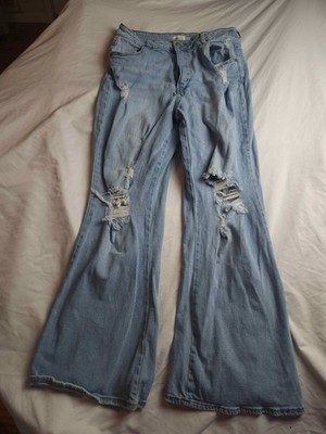 Rue 21 Jeans Womens Size 11 Juniors Blue Medium Wash Denim Distressed Flared