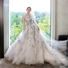 Glitter 3D Floral Appliques Lace Wedding Tulle One Shoulder A Line Bridal Gowns
