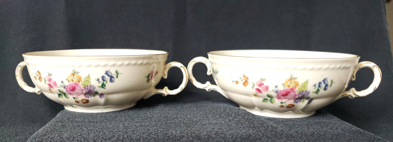 Collectible Fine Bohemian Czechoslovakian China - Handled Soup Bowls (2)