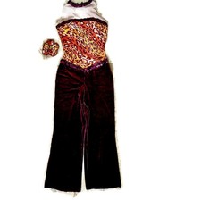 Velvet Sequined Animal Print Dance Costume Jumpsuit Adult M