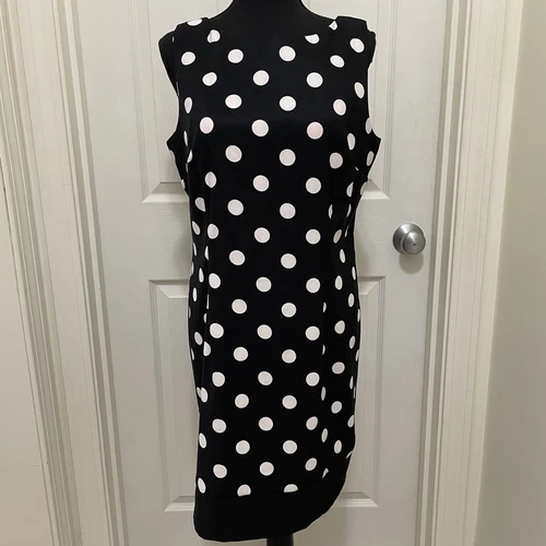 Nuovo abito Alyx Petite 16P nero bianco a pois senza maniche retrò vestito da festa nuovo con etichette