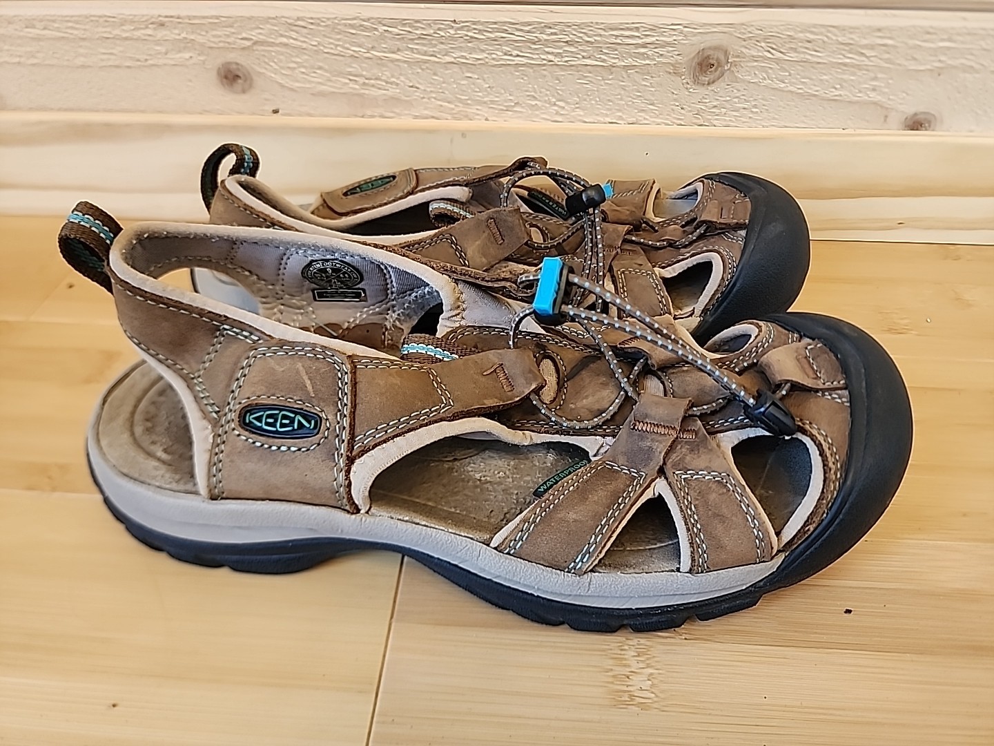 Sandalo donna Keen Venice pelle marrone blu caraibico sling back taglia 9 1003993