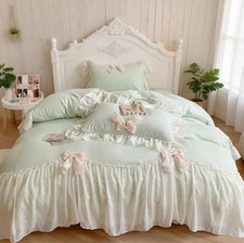 Duvet Cover Queen Size, Ruffle Beddding Set with Bowtie, 3 Pieces Comforter C...