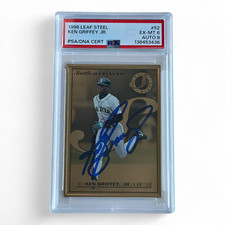 1996 Leaf Steel Silver Ken Griffey Jr. Autograph #52/77 Graded PSA 6 Auto 8