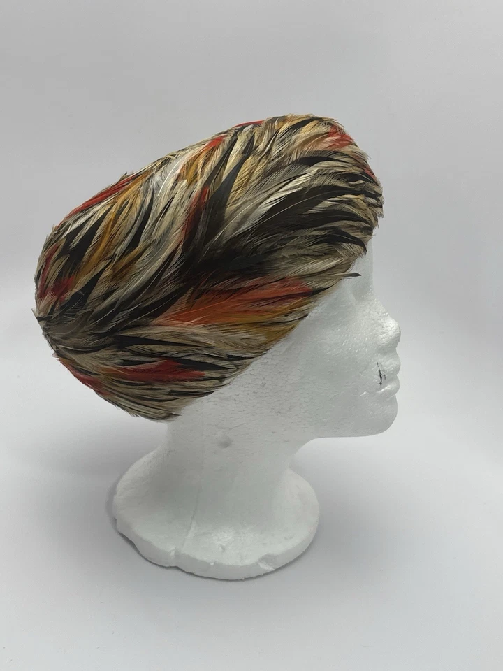 Sombrero de plumas de colección para damas United Hatter’s Cap Millinery EE. UU. Hecho en la Unión Pastillero años 50? Foto 3 de 4