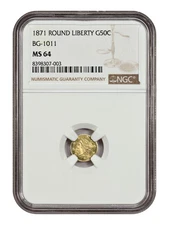 Cal. Fractional: 1871 50C NGC MS64 (BG-1011) - California Fractional Gold