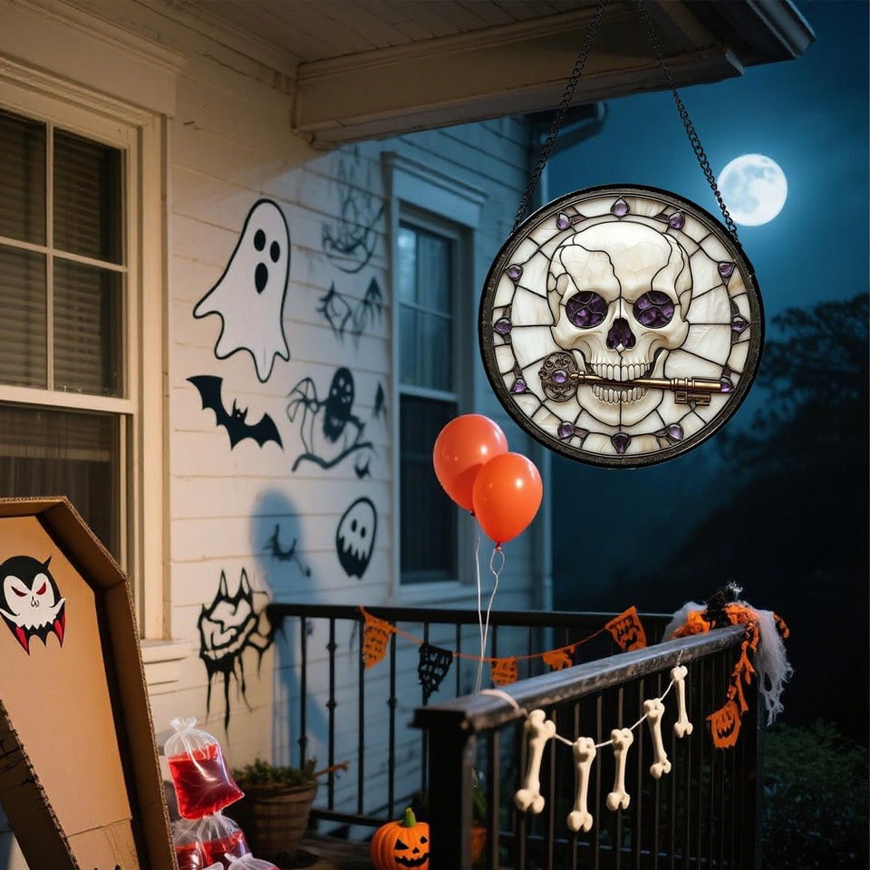 Skull Gothic Halloween Stained Glass Window Hanging Suncatcher Gifts 6. ...