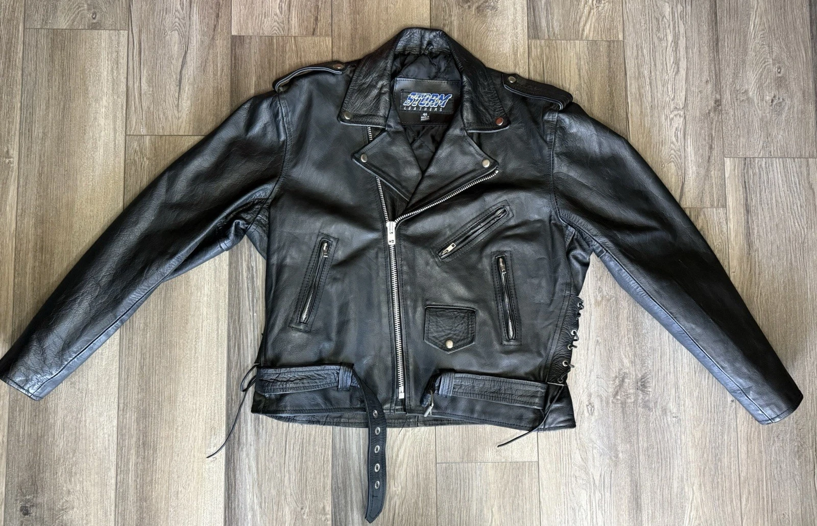 Vintage Storm Leathers Jacket Full Zip Classic Leather Gear Outerwear Size 46