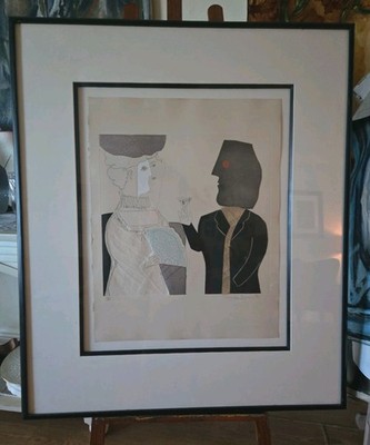  Max Papart  ''Le Couple Of The Toast'' Circa 1970-80 Carborumdum Print. Signed. 