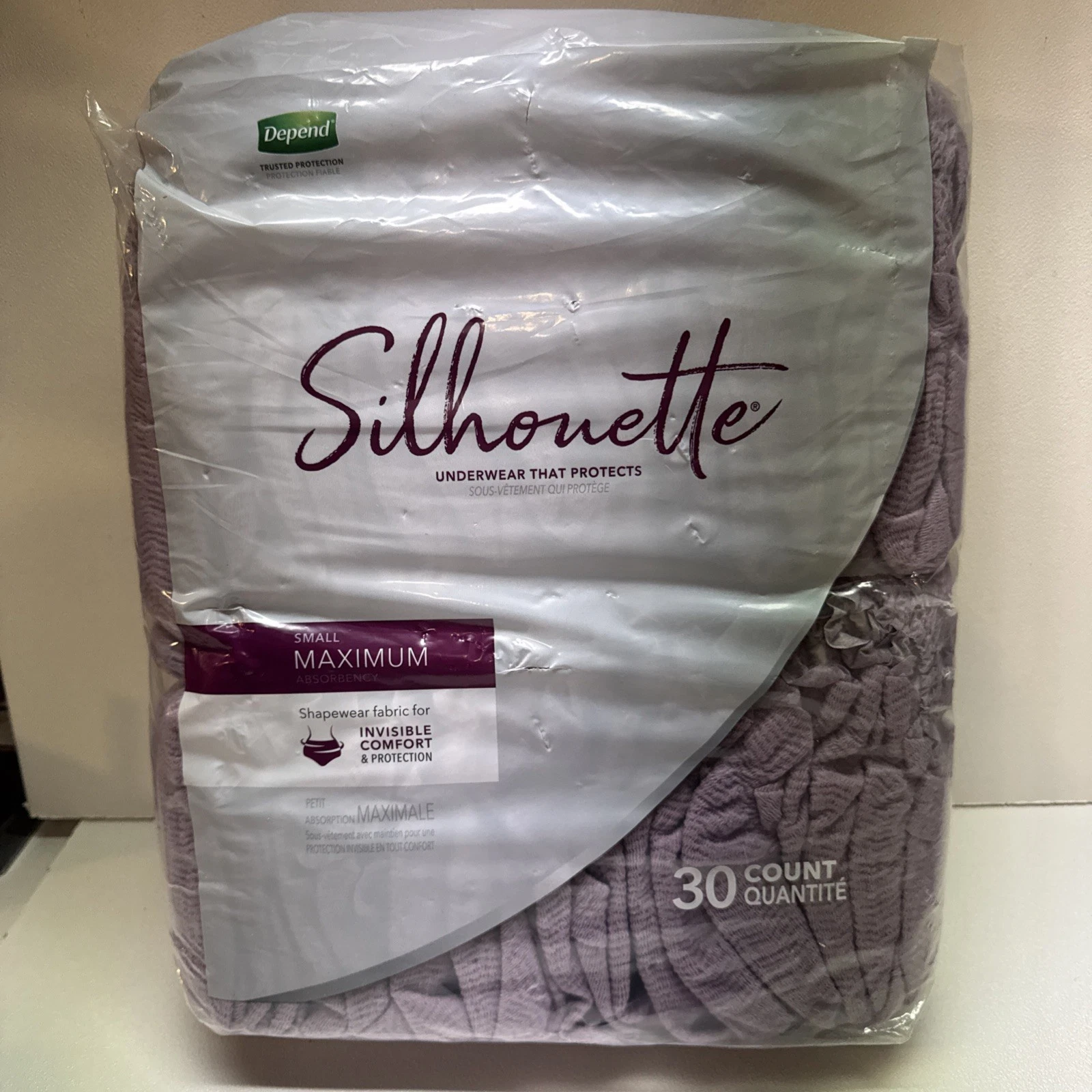 Depend Silhouette for Women Postpartum Incontinence Underwear ~ Size S ~ 30 ct