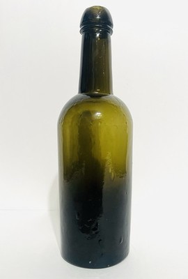 Antique Black Glass Spirits Bottle - Glass Drips and Air Bubbles - 8.75 