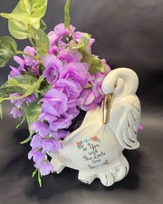 Vintage 1950 s Stork Baby Planter "To You And The Little One" Gold Trim Ceramic