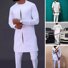2023 New Men Long Sleeve Shirt White Trouser Set Mens 2Piece Outfit Suit For Men