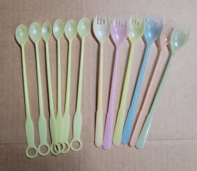 Tupperware Sticks VTG Lot of 12 Tupperware Fork & Spoons Sporks Cocktail Swizzle Sticks ...
