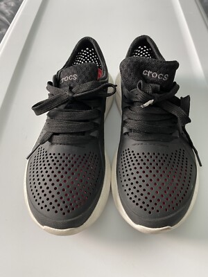 Crocs Lite Ride Black Perforated Lace Up Shoes Casual Comfort Women's Size 