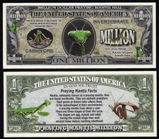 Praying Mantis Million Dollar Novelty Bill with facts - Lot of 2 Bills  