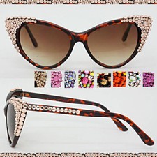 UV 400 SUN CRYSTAL Rhinestone Sunglasses Bling Cat Eye Retro Mask Lens Bubble