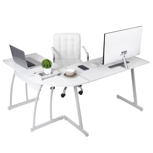 White/Brown/Black L-Shaped Computer Desk Gaming Table with Large Desktop Home  - Picture 18 of 25