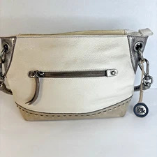 The Sak Indio shoulder hobo bag,purse,medium,pebbled leather,cream/gray, VGUC