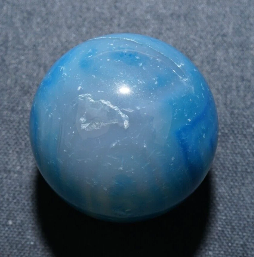 31/32" Marble Blue Banded Agate Vintage Hand Ground Bullseye Dyed Mint  Mar633 - Image 3 of 4