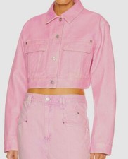 $1770 Givenchy Women's Pink Cropped Glitter Denim Jean Blouson Jacket Size S