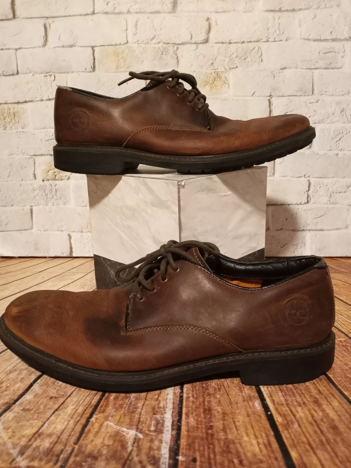 Scarpe Oxford Timberland da uomo 77589 taglia 8 M impermeabili in pelle marrone stringate