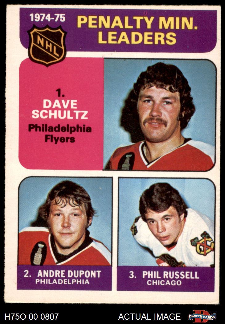 1975 OPeeChee NHL 211 Phil Russell Penalty Minute Leaders 5 EX