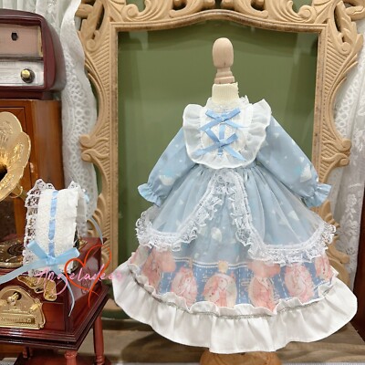 Blythe 1/6 1/4 1/3 BJD Clothes Lolita Outfit Moon Rabbit Blue Dress + Headwear