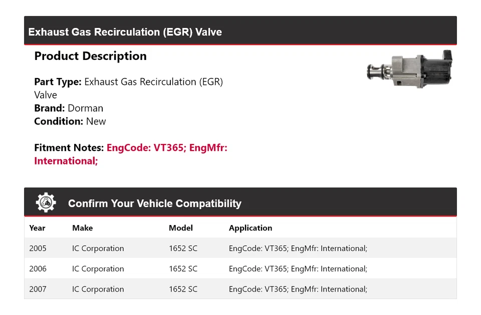 Клапан рециркуляции отработавших газов для 2005-2007 IC Corporation 1652 SC Dorman 2006 - Изображение 2 из 4