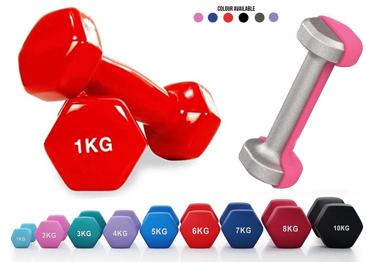 Vinyl Coated Dumbbells Weights Pair Gym Fitness Biceps Muscle Exercise  6Kg