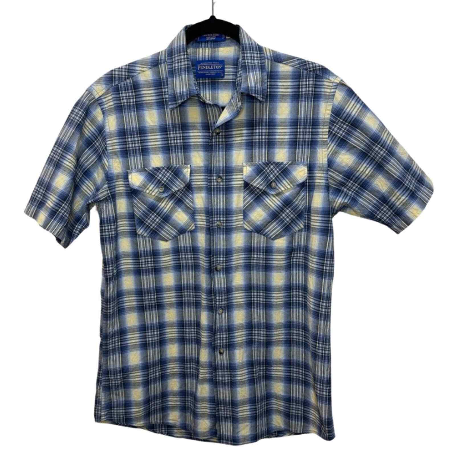Pendleton Blue Plaid Tracker Button Up Shirt Size… - image 1