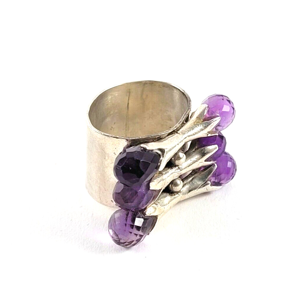 Multi Briolette Amethyst Silver Ring US Size 8.5 - image 3