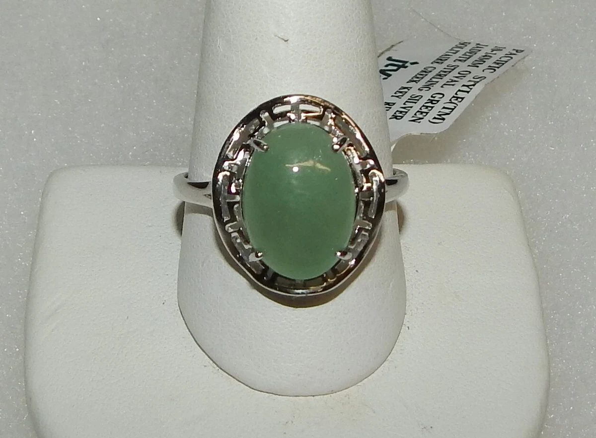JTV Pacific Style Oval Jadeite Green Sterling Silver Greek Key