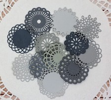 Small Tiny Doilies 12 pc Grey Paper Die Cut Scrapbook Embellishment Cardmaking