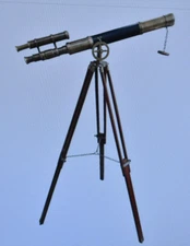 Nautical Style Black Leather Telescope Maritime Brass Antique Assembly Tripod