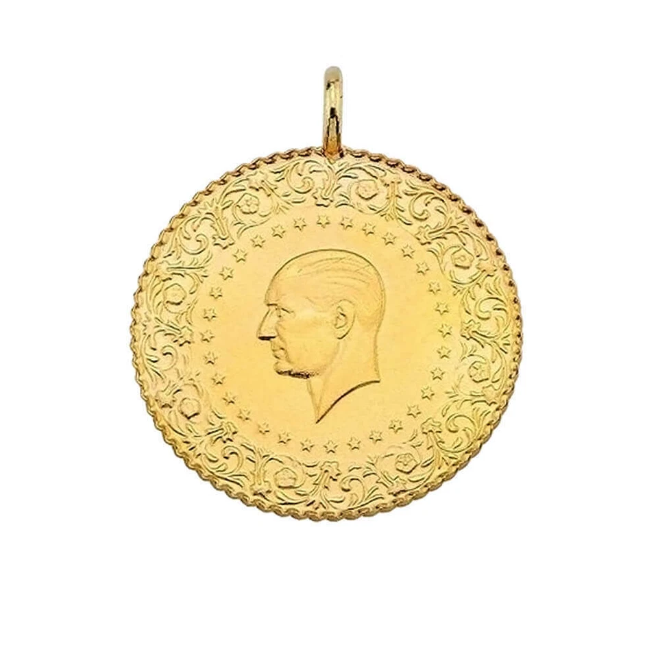 Ceyrek Altin Türkische Goldmünze 22k Vergoldet Mit Schleife Atatürk 18 mm - Bild 2 von 3