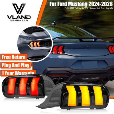 Pair VLAND Smoke LED Tail Light For Ford Mustang 2024-2026 W/Sequential Turn