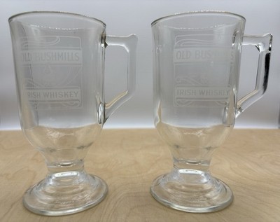 Old Bushmills Crystal Continental Mugs (USA ) Irish Whiskey 5-1/2  Tall Lot Of 2