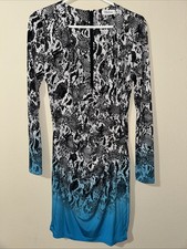 BEAUTIFUL Calvin Klein Turquoise/Black Wrap Side-Ruched Dress SZ 6 SLIMMING