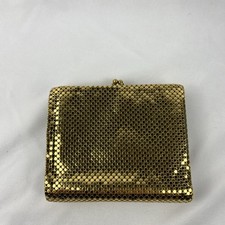 Unused Vintage Whiting  Davis Gold Mesh Bifold Kiss Clasp Wallet Made In USA