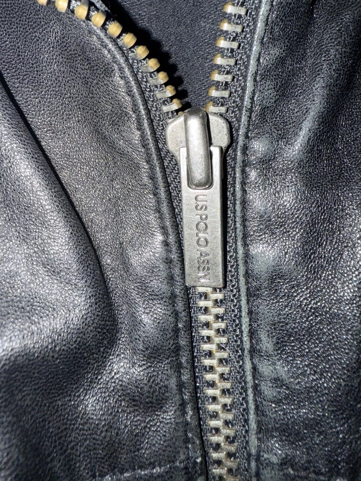 US Polo Assn. Chaqueta de cuero genuino mediana para hombre M abrigo negro con cremallera completa usado en excelente estado Foto 2 de 4