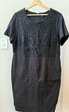 Vestido recto tejido ponte elástico negro talla 18W LANDS' END con bolsillos