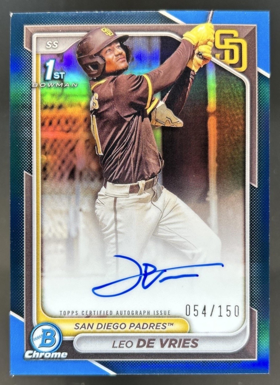 2024 Bowman Chrome Leo De Vries Auto Blue Refractor 1st Prospect #/150 Padres