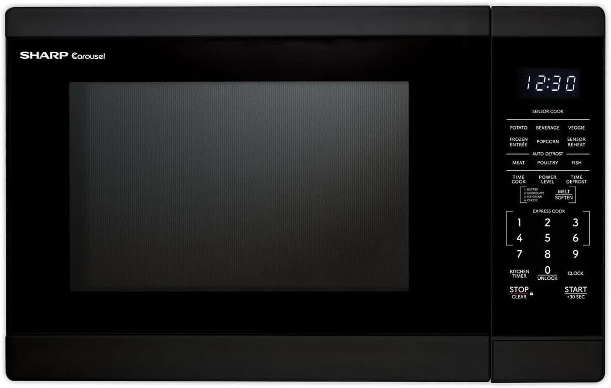 Powerful 1100W Black Countertop Microwave Oven, 1.4 Cu Ft with 12.4" Turntable