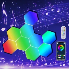 Hexagon Wall Light Panels (8 Pack)- APP RGB Hexagonal Modular Lights with Rem...