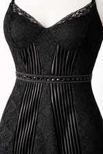 PrettyLittleThing Black Lace Gothic Bodycon Dress UK 6 Structured Lined PLT