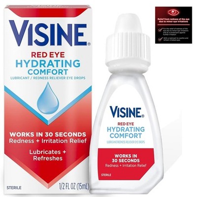 Visine Lubricant Eye Drops Redness Relief Red Eye Hydrating Comfort 0.5oz 1-Pack